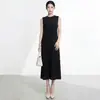 Vestido plisado estilo Miyake, ropa elegante y sofisticada para mujer, vestido tipo tank sin mangas, vestido largo, vestido base para mujer
