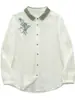 Nova Camisa de Algodão Estilo Retrô Literário Bordado com Contraste de Cores Algodão e Linho de Manga Longa para Mulheres - Primavera e Outono deste Ano