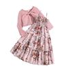 Conjunto Popular de Ropa para Niñas para Primavera, Nuevo Estilo Europeo y Americano, Chaqueta Cardigan de Manga Larga a la Moda, Vestido de Tirantes con Estampado Floral Dulce