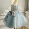 Vestido de un año para bebé niña azul con lentejuelas para cumpleaños de niña actuación de piano anfitriona niños vestido de princesa hilo esponjoso