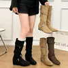 Hebilla Moda Casual Europea Americana Punta Redonda Botas Altas de Otoño Gamuza Plisado Mujer Retro Aumento de Altura Interior Estilo Coreano Nuevo 2026
