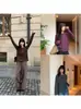 Yuyi Nuevo 2025 Otoño e Invierno Estilo Holgado Perezoso Camiseta de Terciopelo para Mujer Color Sólido Versátil Manga Larga Top para Mujer C4060