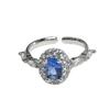 Anillo abierto de topacio azul de imitación con diseño de huevo de paloma retro francés, anillo ajustable de circonita de alta calidad para mujer