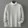 Suéter Masculino de Lã Espesso de Camada Dupla para Outono e Inverno com Gola Alta Meia Malha Tricô Base Jacquard Casual Suéter de Caxemira