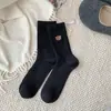 Calcetines de Otoño e Invierno para Mujer con Bordes Fruncidos y Bordado de Oso, Calcetines Cálidos para Mujer Estilo Universitario, Calcetines Holgados de Imitación Cachemir a la Moda para Mujer