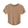 Camiseta de Manga Corta con Cuello Redondo y Bajo Curvo Estilo Europeo y Americano para Mujer, Verano Nuevo, Chica Caliente, Cintura Alta, Adelgazante, Top Básico Corto