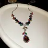 Brincos Colar Gota D'água Diamante Agulha de Prata Moda Vintage Corrente Clavícula Conjunto de Joias Versátil de Luxo Leve para Mulheres