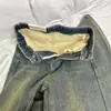 Jeans Reto Grosso com Forro de Fleece Azul Vintage Feminino Inverno Plus Size Menina Cheinha Cintura Alta Elástico Cobre o Quadril Emagrecedor Micro Flare