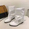 Botines de tacón grueso estilo Maillard retro blanco para mujer otoño 2026 nuevo estilo para personas bajas que adelgazan punta fina botas vaqueras