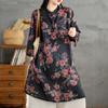 Estilo japonês e coreano em estoque Real Shot Verão Novo Estilo Ramie Estampado Retro Collar Fivela Loose Western Style Mid-length Camisa Dress