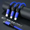 Cable de datos tipo C a uno que arrastra tres, cable de carga rápida tres en uno con cabeza C, cable de carga trenzado de nailon, venta al por mayor personalizada