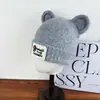 Gorro de Lana Tejido con Orejas de Oso Lindo para Otoño e Invierno para Hombres y Mujeres, Cabeza Grande, Cara Pequeña, Versátil, Engrosado, Cálido, Gorro Protector de Orejas