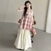 Conjunto de Verano de Dos Piezas para Niñas: Falda a Cuadros Súper Elegante y Pantalones de Pierna Ancha, Nuevo Estilo 2026 Camisa de Muñeca sin Mangas para Niñas Mayores Ropa Infantil