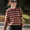 Nuevo Estilo Otoño/Invierno 2026 Casual Versátil Rayas Sudadera con Capucha Holgado Perezoso Tejido Grueso Suéter para Mujer