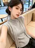 Elegante chaleco de punto sin mangas de cuello alto estilo coreano para mujer, nuevo top versátil de principios de otoño 2026 A13455