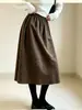 Saia Midi Floral Retrô Feminina Outono Inverno Nova Cintura Alta Emagrecedora Escovada Estilo Pato Saia Evasê Botão