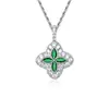 Colar de Trevo de Quatro Folhas Totalmente Cravejado Estilo Francês Luxo Leve Retrô Diamante Esmeralda Rosa Diamante Amarelo Corrente de Clavícula Elegante de Nicho de Alta Gama