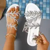 Sandalias de tirón transfronterizas talla extra, brillantes, con estampado de hojas para mujer, adecuadas para el hogar, uso casual y para ir al trabajo a diario