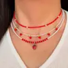 Juego de Collar de Perlas al por Mayor Joyería Transfronteriza Europea y Americana Nuevo Colgante de Fresa Choker de Arcilla Blanda Fresca con Cuentas de Arroz para Mujer