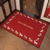 Alfombra de Piso de Terciopelo Rojo de Cristal para Año Nuevo del Caballo con Dibujo de Pony de Dibujos Animados, Antideslizante, Resistente a la Suciedad, Felpudo Decorativo Festivo para Entrada