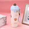 Botella de agua aislada linda con temática de helado, vaso aislado portátil para niños con asa, botella de agua de acero inoxidable 316 con correa, vaso de dibujos animados