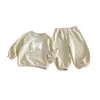 Conjunto de Punto Estilo Coreano Otoño para Bebés Niños Dianxi, Sudadera con Parches de Dibujos Animados y Pantalones Jogger, Elegante Conjunto de Dos Piezas