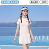 2026 Novo Modelo Maiô Duas Peças para Meninas do Ensino Fundamental para Crianças Maiores, Moda Praia para Adolescentes, Off-White, Design Conservador