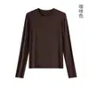 Novas blusas de base femininas para outono e inverno, com uma mistura macia e confortável de mohair, gola redonda, camisetas quentes de manga comprida, atacado