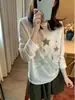 Camiseta de Manga Longa com Desenho de Estrela do Mar Versátil Proteção Solar para Mulheres Verão 2026 Top Soltinho Casual Emagrecedor Fino