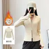 Chamarra de Yoga con Forro de Polar Cuello Alto Cremallera Caliente Ropa de Fitness Otoño Invierno Adelgazante Manga Larga Chamarra Deportiva para Correr Top para Mujer