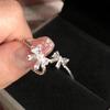 Anillo abierto ajustable de lazo plateado de temperamento dulce y combinable para corazón de niña "Time Princess"