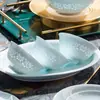 Juego de Vajilla de Cerámica de Alta Temperatura Bajo Esmalte de Jingdezhen, Juego Exquisito de Cuencos y Platos Color Verde Sombra, Porcelana de Alto Blanco para el Hogar, Fácil de Limpiar, Para Regalo