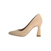 Sapatos Femininos Personalizados Cross-Border Scarpins Bico Fino Sapatos Europeus de Camurça Cor Damasco Modelos Versáteis para Primavera, Verão e Outono Festas de Trabalho