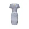 2026 Nuevo Vestido Bodycon de Manga Corta a Rayas con Cordón, Ajustado, de Bolsillo Doble, Casual para Mujer Europea y Americana