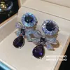 Aretes de Moño con Gema Morada de Uruguay, Aretes de Circonia de Lujo Ligero de Alta Gama, Aretes de Moda Versátiles para Mujer