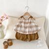 Traje para niña Estilo coreano Tirantes para bebé niña Top a cuadros elegante Conjunto de dos piezas de ropa de verano para niña