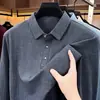 Outono de 2026 Nova Camisa Polo Masculina de Manga Longa com Gola Reversível Cor Sólida Camiseta Casual de Negócios Top