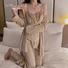 Conjunto de Lingerie Gueruo Quente com Alça no Pescoço Sexy Costas Nuas Top Camisola Acolchoado e Calça Roupão Q4107