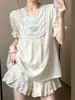 Pijama vintage estilo francês com estampa bordada de manga curta para meninas, novo conjunto de shorts de verão confortável adequado para uso ao ar livre