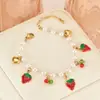 Pulsera Colgante de Fresa de Resina Fresca y Sencilla Cadena de Perlas Cuentas de Corazón Brillantes Pulsera de Regalo de Cumpleaños Recubrimiento Galvánico que Conserva el Color