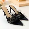 Zapatillas de Tacón Alto con Punta Fina, Tacón de Aguja, Encaje, Estilo Europeo y Americano, Color Champaña, Sandalias de Moda para Exteriores, con una Correa, Verano 2026
