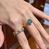 Xiaohongshu Estilo Vintage Old Money Piedra Azul Cadena Sencilla Anillo en Capas Exquisito Moderno Versátil Accesorios Venta al por Mayor