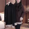 Camiseta Base Térmica de Talla Grande Falsa de Dos Piezas con Cuello Alto para Mujer, Nueva Moda Otoño e Invierno, Corte Holgado, Adelgazante, Top de Manga Larga