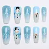 Manicura Nueva Transfronteriza Muñeco de Nieve Copo de Nieve Azules Uñas Postizas Navidad Mediana Tipo Ballet Uñas Portátiles