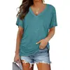 Camiseta feminina de manga curta com gola V, cor sólida, manga morcego, franzido lateral, 2025, moda europeia e americana transfronteiriça, novo produto de comércio exterior da Amazon