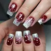 Arte de unhas quadradas de comprimento médio para o Natal, estilo popular de venda quente do comércio exterior europeu e americano, unhas postiças