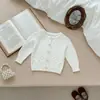 Cárdigan de Punto 100% Algodón para Niñas de Primavera y Otoño, Estilo Coreano, Cuello Redondo, Versátil, Elegante, Bolas de Burbuja Tridimensionales, Abrigo de Color Sólido