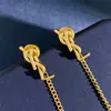 Brincos Longos com Franjas Floresta de Choupo Feminino Retrô Elegante Brincos com Letra YS Estilo Coreano Joia de Orelha