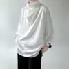 Camiseta Estilo Japonês Estilo Yamamoto Verão Nova Nicho Gola Alta Manga Curta Tamanho Grande Seda de Gelo Manga Curta Marca Tendência Masculina Camiseta Fashion