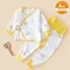 Conjunto Íntimo para Bebê de Cintura Alta com Proteção para a Barriga Roupas de Casa Recém-Nascido Primavera e Outono Bebê Recém-Nascido Renda Cadarço Algodão Puro Sem Ossos Dividido